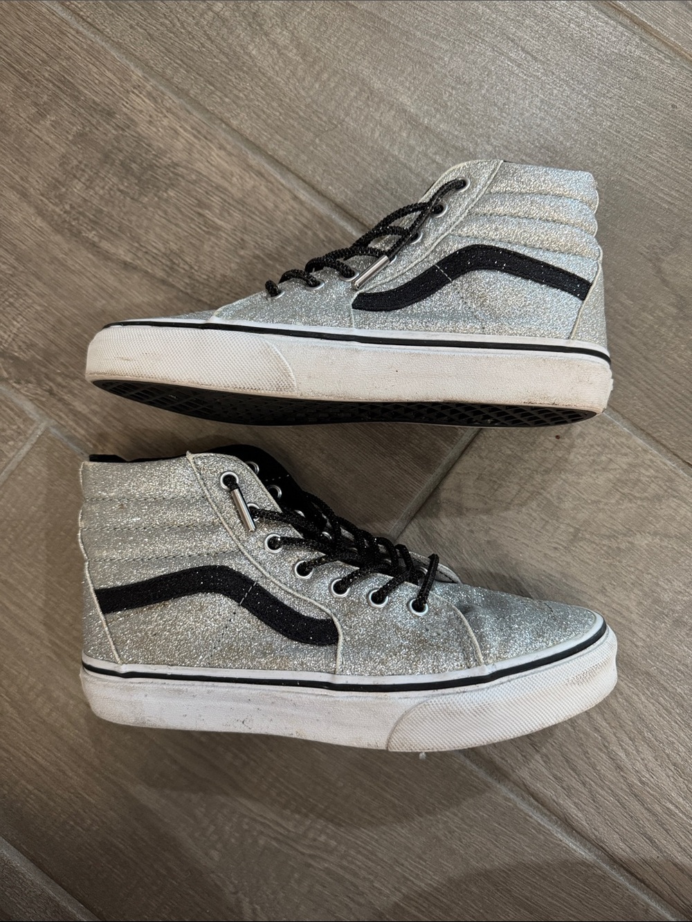 Vans Silver Glitter High Top Sneakers with Black Stripe